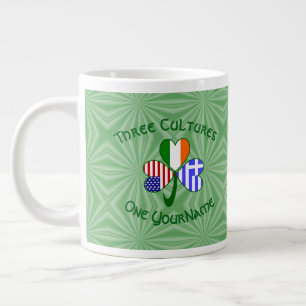 Caneca De Café Grande Grego Irlandês EUA Flags Shamrock Personalizado