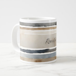 Caneca De Café Grande Grelha Aquarela Cores Neutras
