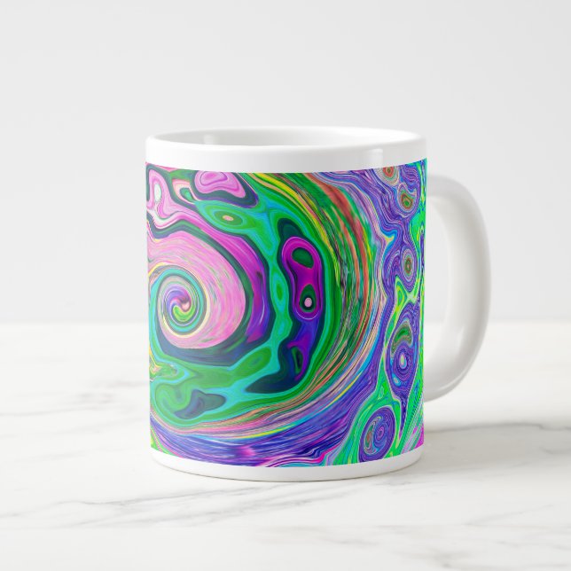 Caneca De Café Grande Groovy Abstrato Aqua e Marinho Lava Swirl (Frente Esquerda)