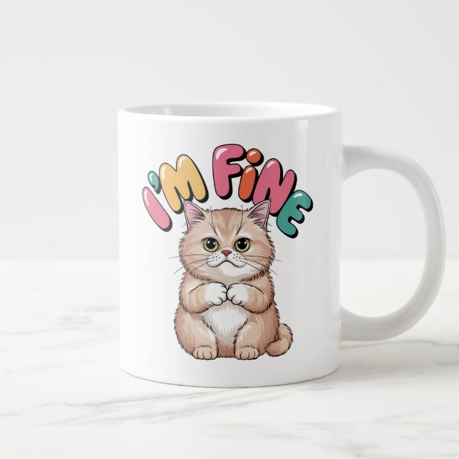 Caneca De Café Grande Grumpy Cat "I'm Fine" Funny Cartoon Shirt (Direita)