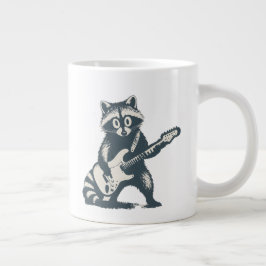 Caneca De Café Grande Guaxinim Engraçado Tocando Guitarra Elétrica