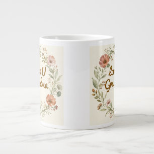 Caneca De Café Grande Guirlanda Floral Personalizada para Avó