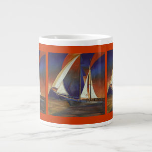 Caneca De Café Grande Gulet Artístico Sob Vela Em Laranja E Roxo