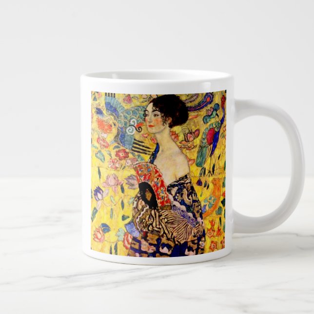 Caneca De Café Grande Gustav Klimt Lady com ventilador (Direita)