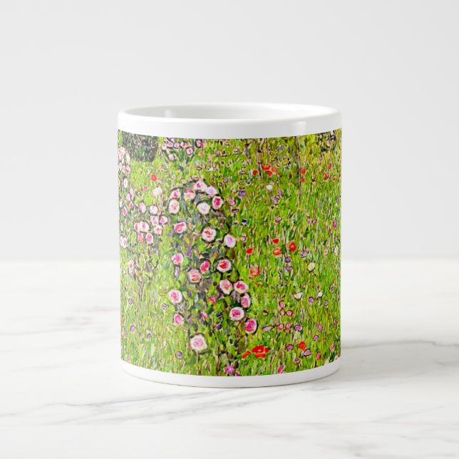 Caneca De Café Grande Gustav Klimt Orchard com Rosas (Frente)