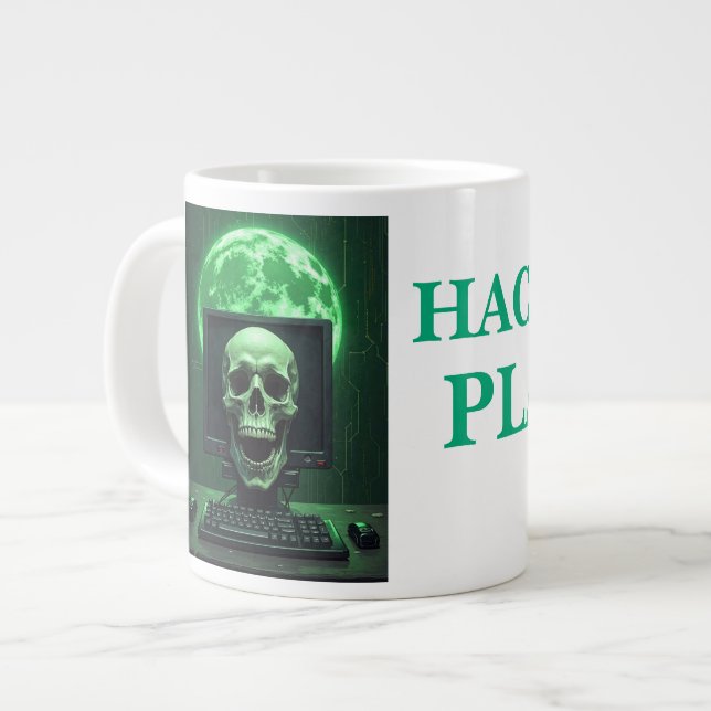 Caneca De Café Grande HACK O PLANETA - A dominação digital começa aqui (Frente Esquerda)