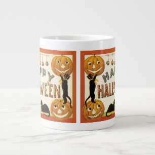 Caneca De Café Grande Halloween Antigo, Gatos Pretos com Jackolanterns