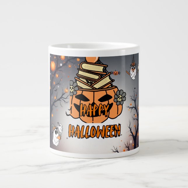 Caneca De Café Grande Halloween – citrouille sombre et sorcier (Frente)