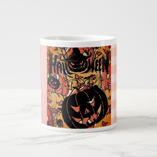 Caneca De Café Grande Halloween, Pumpkins Party, Black Pink  (Frente)
