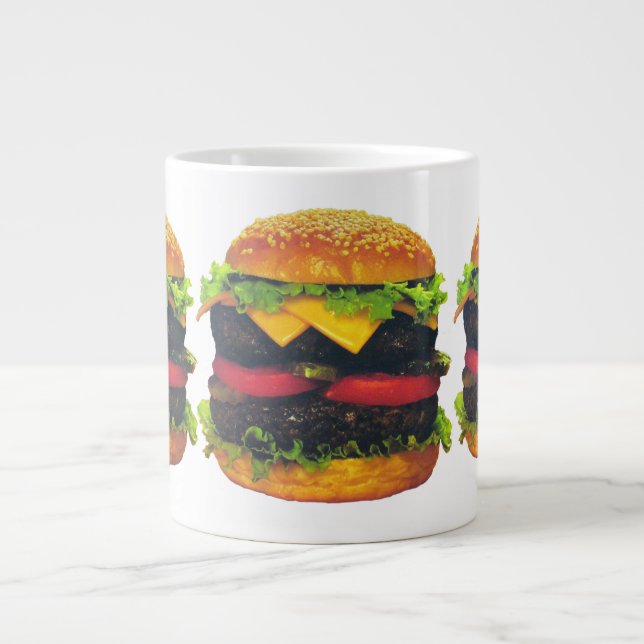Caneca De Café Grande Hambúrguer duplo de Deluxe com Queijo (Frente)