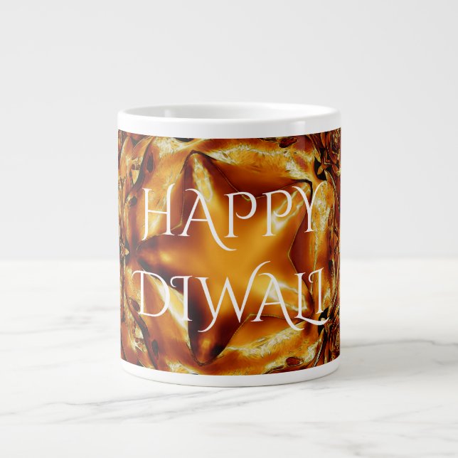 Caneca De Café Grande Happy Diwali saudando Dourada estrela brilhante de (Frente)