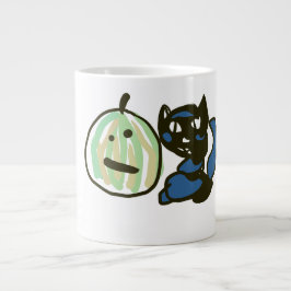 Caneca De Café Grande Happy Green Jack o Lantern Black Cat 