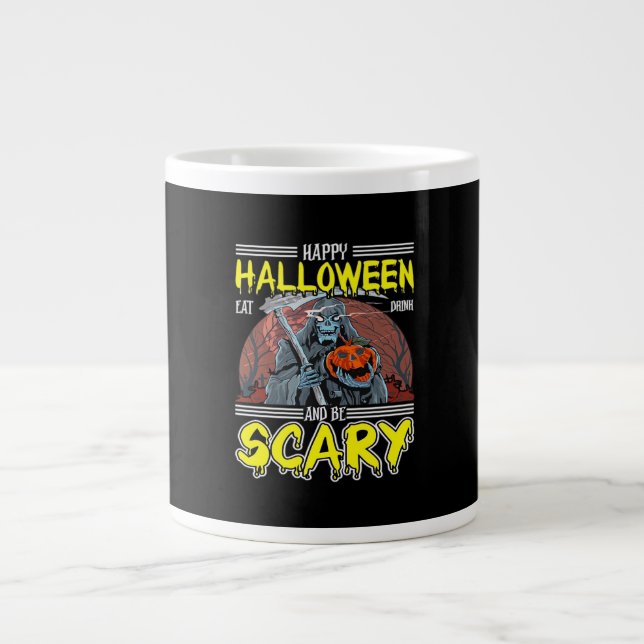 Caneca De Café Grande Happy Halloween Eat Drink And Be Scary Cool  (Frente)