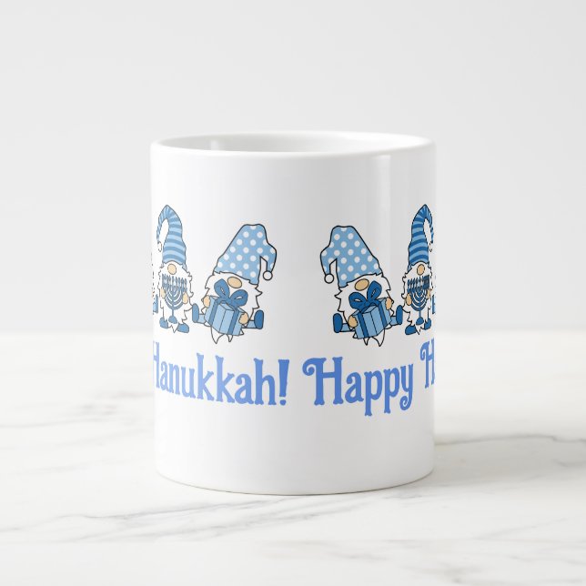 Caneca De Café Grande Happy Hanukkah Holiday Gnomo (Frente)