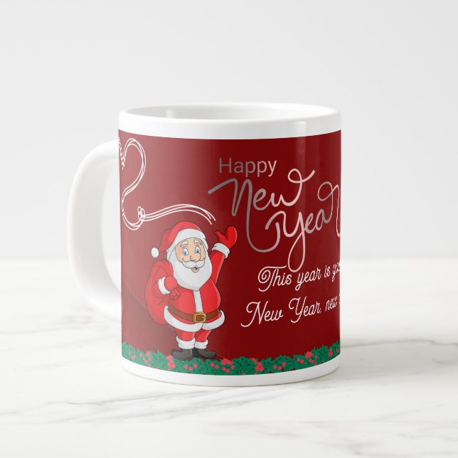Caneca De Café Grande Happy New Year Mug – Premium Celebration Design (Frente Esquerda)