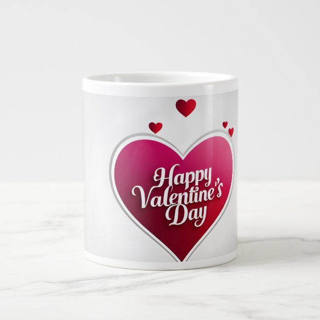 Caneca De Café Grande Happy Valentine’s Day Heart Mug (Frente)