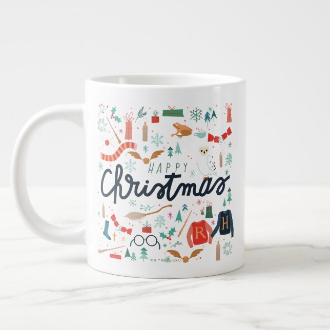 Caneca De Café Grande Harry Potter | Feliz Natal Com Ícones Festivos (Esquerda)