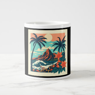 Caneca De Café Grande Havaí Tropical Retrô