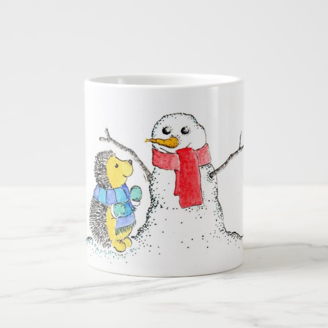 Caneca De Café Grande Hedgehog e Snowman (Frente)