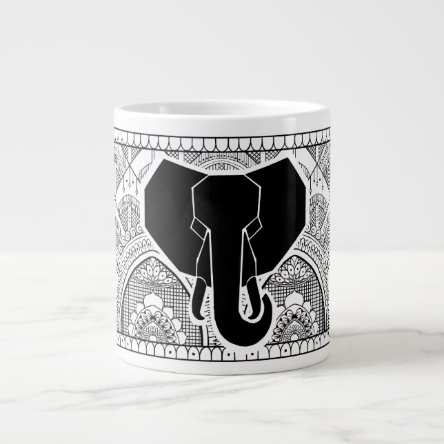 Caneca De Café Grande Henna Elephant (Frente)
