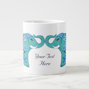 Caneca De Café Grande Henna Elephant (Azul/Azul Claro)