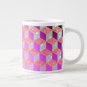 Caneca De Café Grande Hexágono Dourado em Forma de Diamante em Pastel