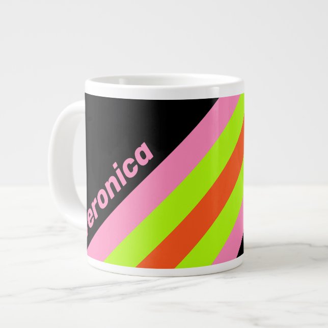 Caneca De Café Grande HI-VIS and Pink Stripes with Name (Frente Esquerda)