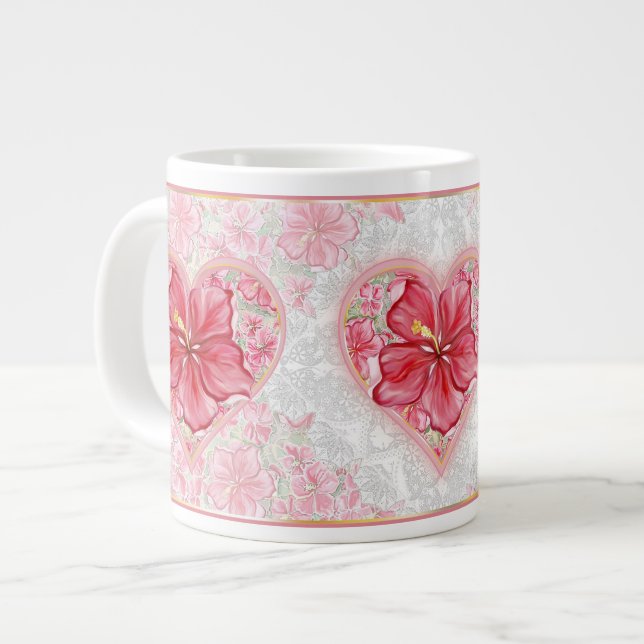 Caneca De Café Grande Hibiscus e rendas RED (Frente Esquerda)