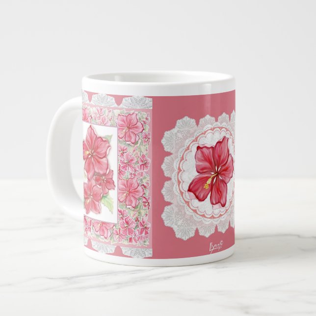 Caneca De Café Grande Hibiscus e rendas RED (Frente Esquerda)