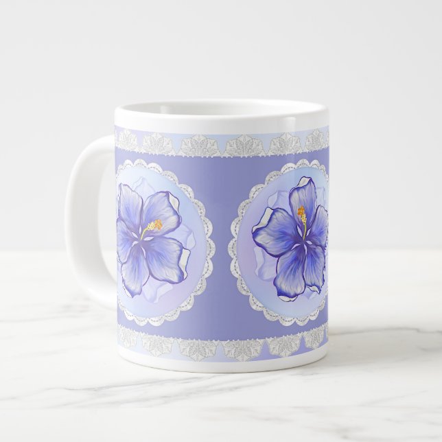 Caneca De Café Grande Hibiscus & lace BLUE (Frente Esquerda)