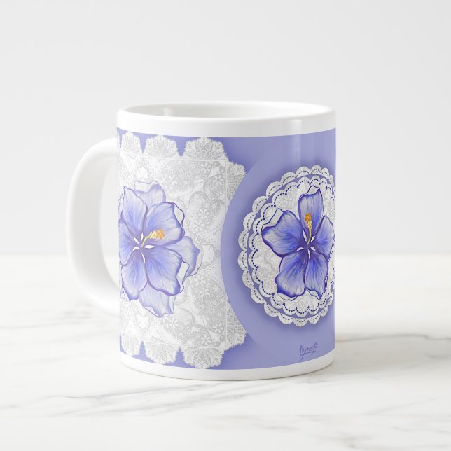 Caneca De Café Grande Hibiscus & lace BLUE (Frente Esquerda)