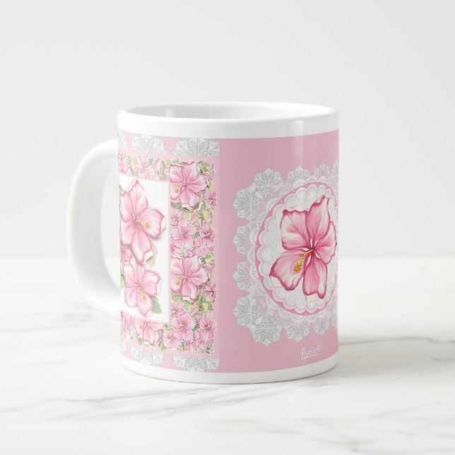 Caneca De Café Grande Hibiscus & Lace PINK (Frente Esquerda)