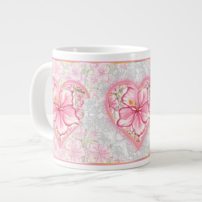 Caneca De Café Grande Hibiscus & Lace PINK (Frente Esquerda)