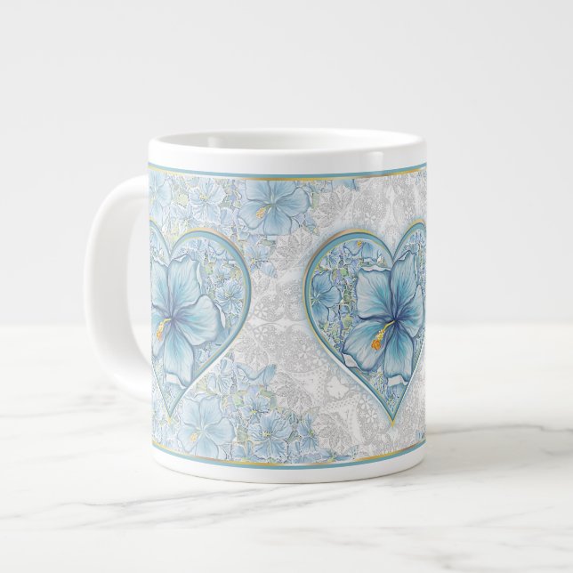 Caneca De Café Grande Hibiscus & lace TURQUOISE (Frente Esquerda)