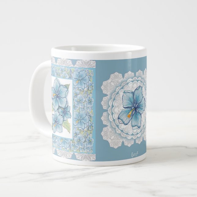 Caneca De Café Grande Hibiscus & lace TURQUOISE (Frente Esquerda)