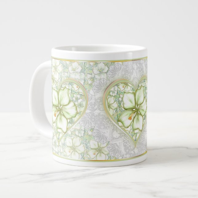 Caneca De Café Grande Hibiscus & lace WHITE (Frente Esquerda)