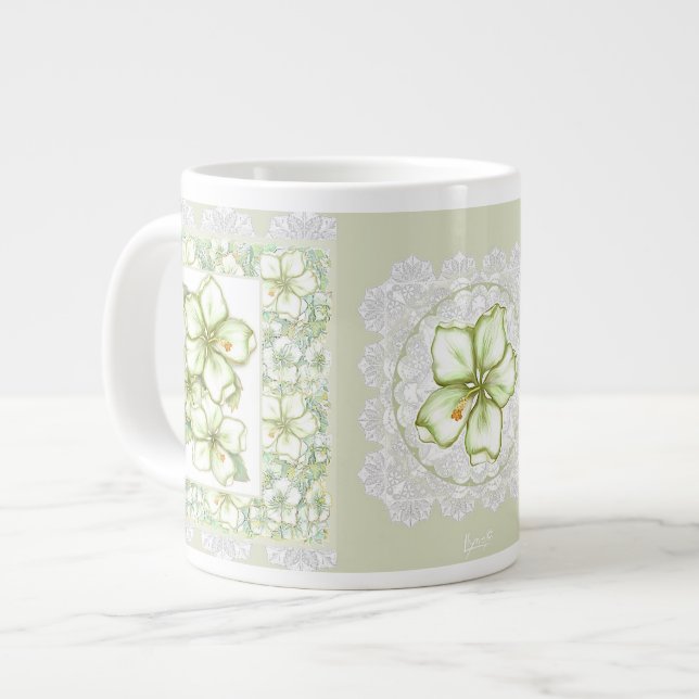Caneca De Café Grande Hibiscus & lace WHITE (Frente Esquerda)