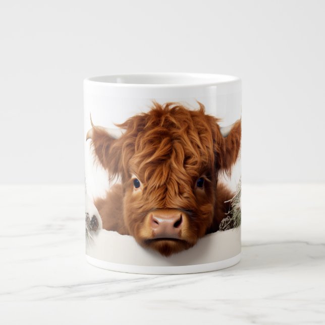 Caneca De Café Grande Highland Cow Christmas (Frente)