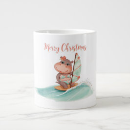 Caneca De Café Grande Hipopótamo de Surfe de Biquíni Natal