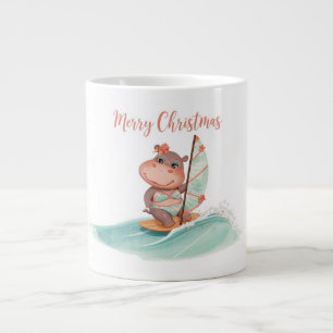 Caneca De Café Grande Hipopótamo de Surfe de Biquíni Natal