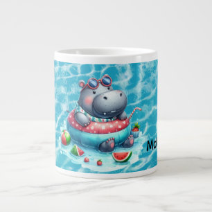 Caneca De Café Grande Hipopótamo na piscina com Nome