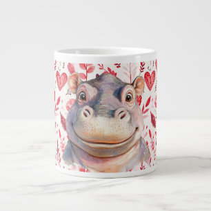 Caneca De Café Grande Hipopótamo no Dia dos Namorados com muitos coraçõe