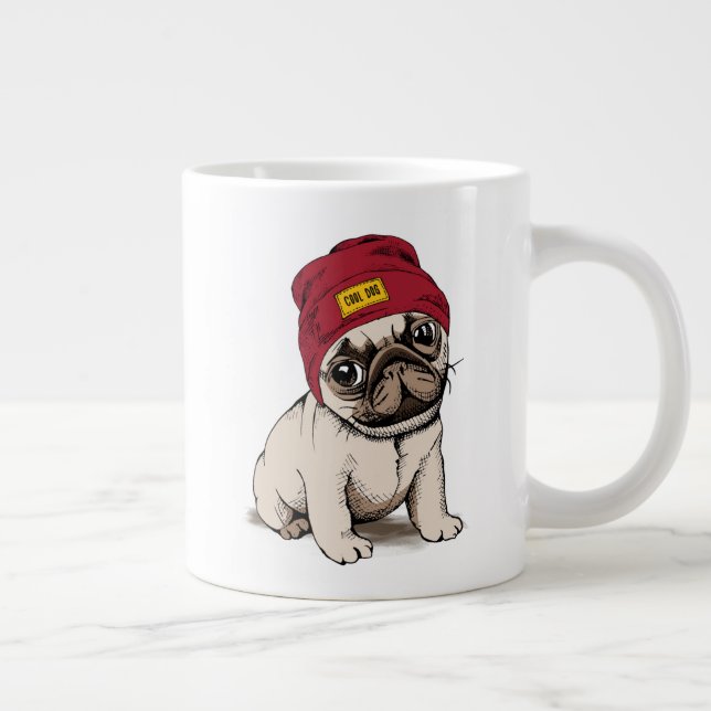 Caneca De Café Grande Hipster Mini Puppy Pug (Direita)