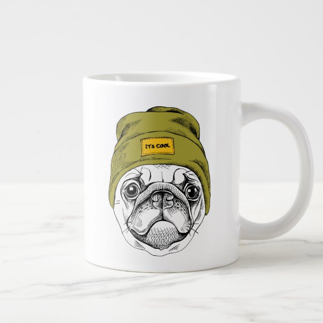 Caneca De Café Grande Hipster Pug| É Legal (Direita)