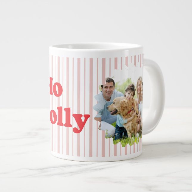 Caneca De Café Grande Ho Ho Ho Holy Jolly Christmas Striped (Frente Esquerda)