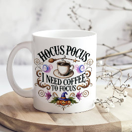 Caneca De Café Grande "Hocus Pocus I Need Coffee" Funny Witchy 