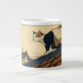 Caneca De Café Grande Hokusai inspirou arte com um gato bonito