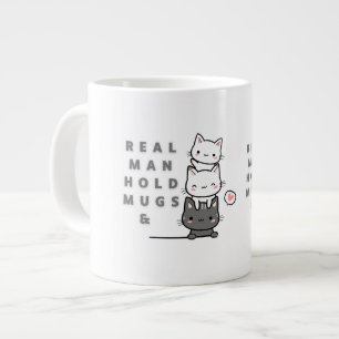 Caneca De Café Grande Homem Real Segura Lâmpadas e Gatos com Três Ondas