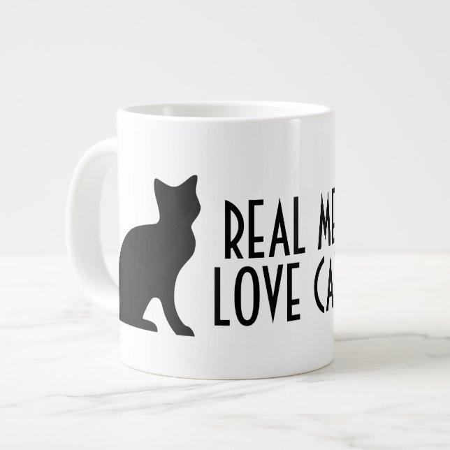 Caneca De Café Grande Homens de verdade adoram gatos grandes e engraçado (Frente Esquerda)