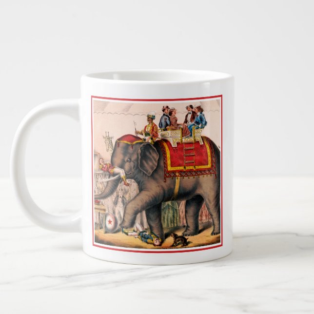 Caneca De Café Grande Homens Executando Um Ato De Circo Com Um Elefante. (Esquerda)